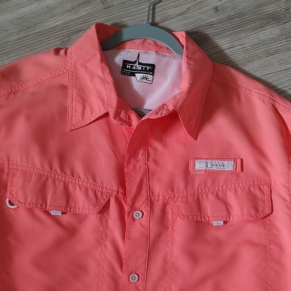 HABIT UPF 40 Men's Long Sleeve Fishing Shirt in Coral Large - Picture 2 of 11